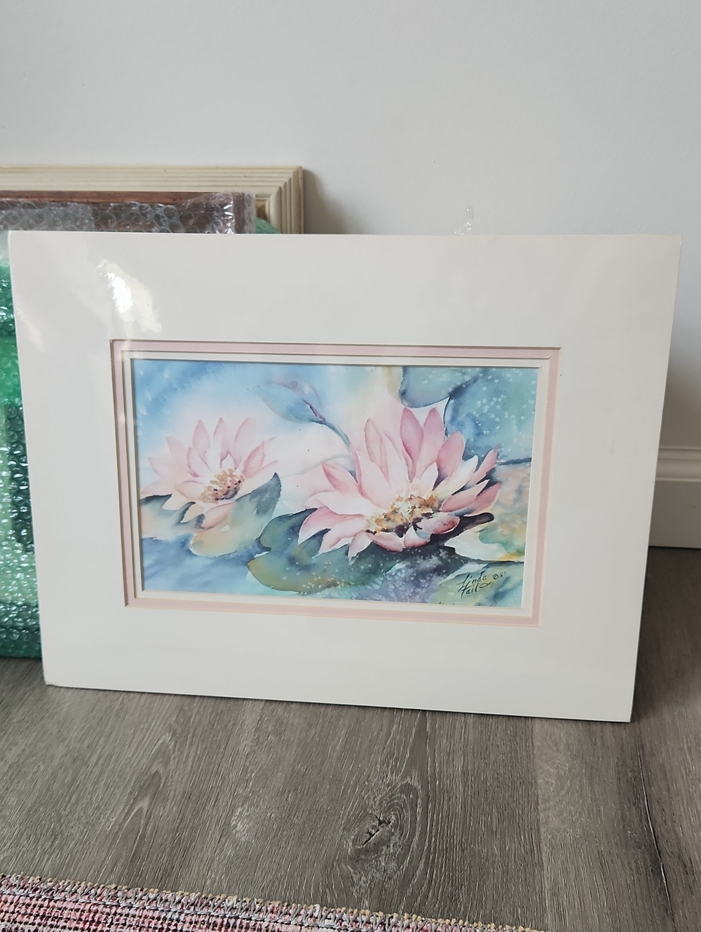 Vintage Waterlily Print Matted Art Linda